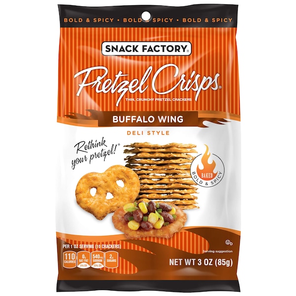 Snack Factory Pretzel Crisps Buffalo Wing Pretzels 3 oz. Bag, PK8